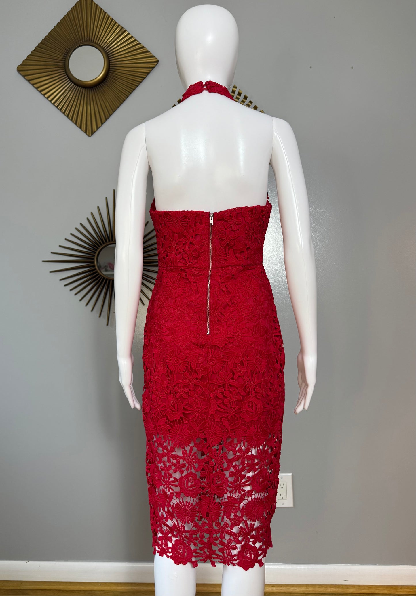 Lulu’s - Red Floral Lace Midi Dress