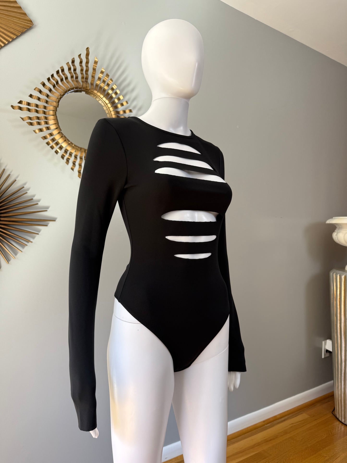 H:OURS - Black Tamika Cut-out Long Sleeve Bodysuit