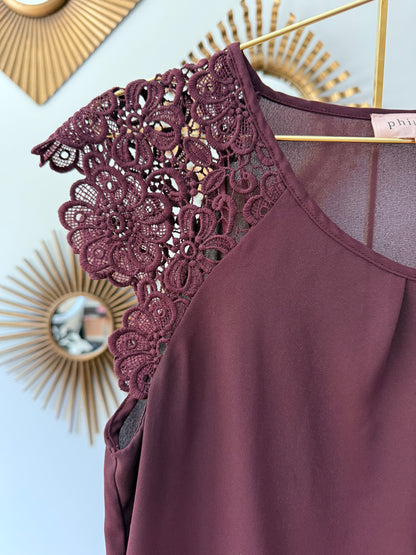 Philosophy- Burgundy Lace Sleeve Top