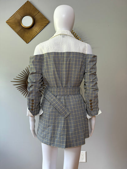 Current Air - Gray Plaid Open Shoulder Top