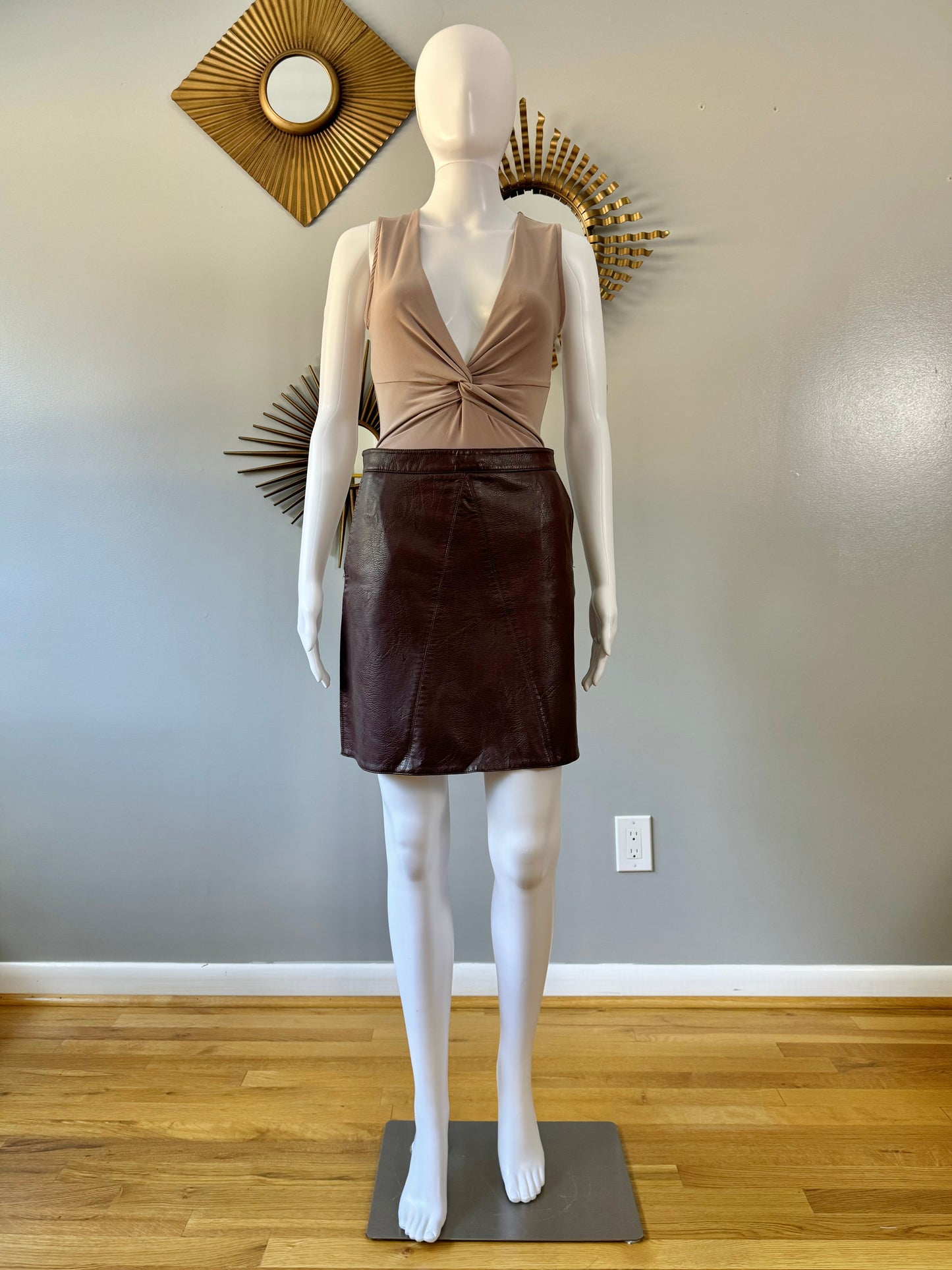 ZARA - Brown Faux Leather Mini Skirt