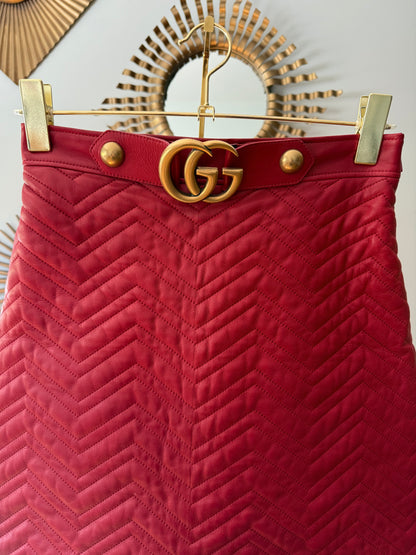 Gucci - Red Leather A-line Skirt