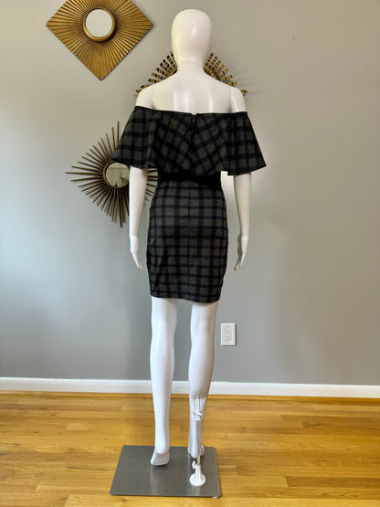 Lulu’s - Gray Plaid Off-Shoulder Dress