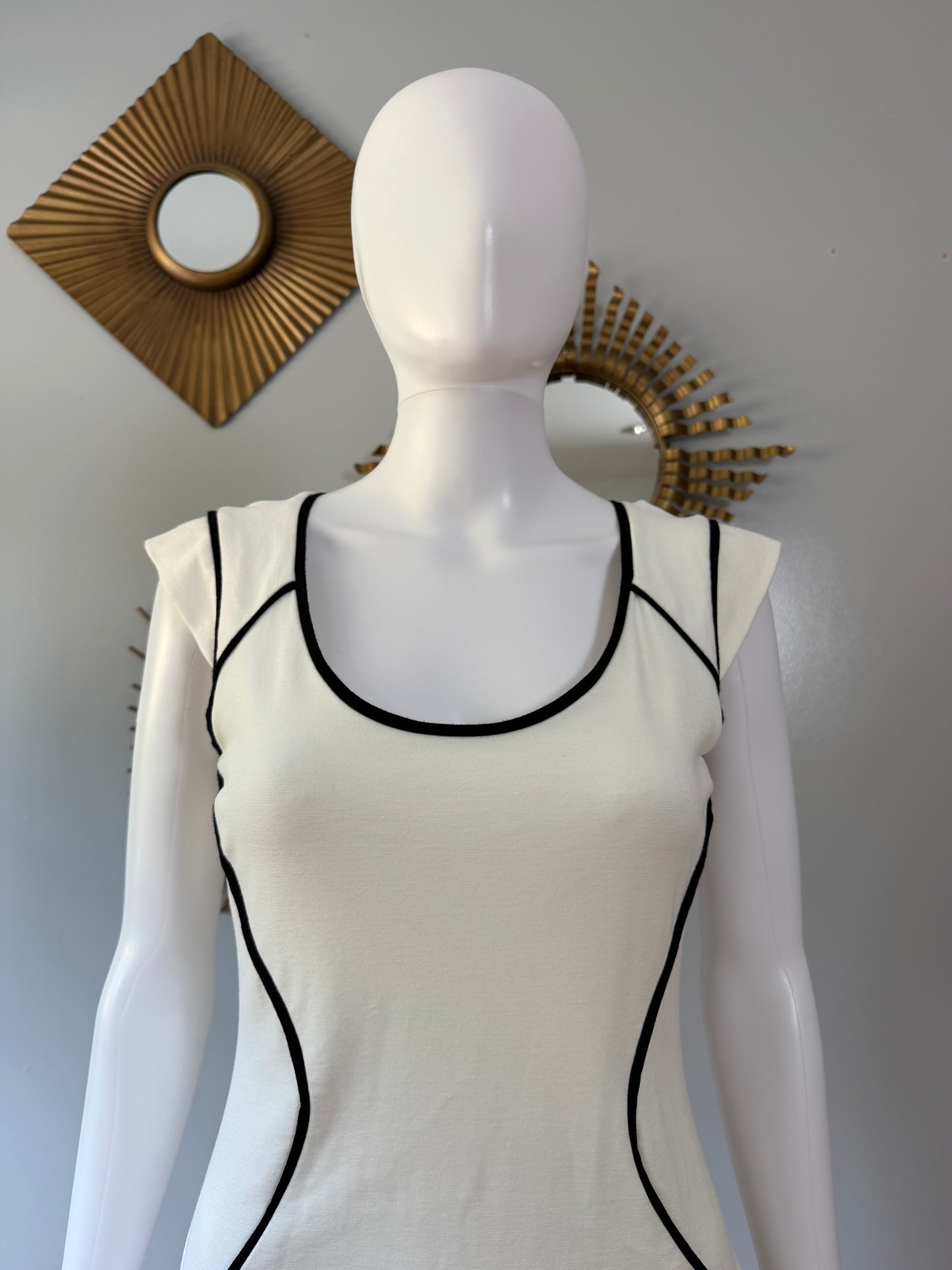 Express - White Mini Dress W/ Black Piping