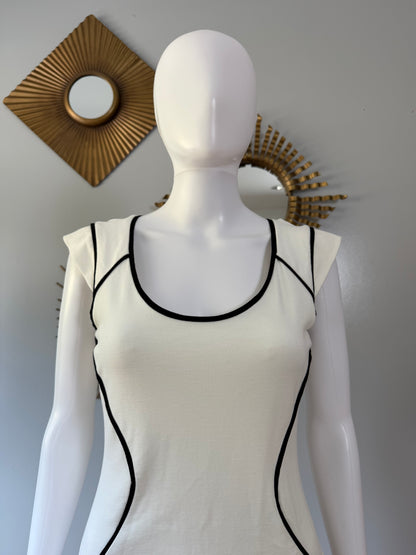 Express - White Mini Dress W/ Black Piping