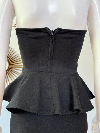 Black Peplum Strapless Top w/ Mesh Insert