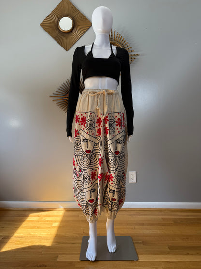 Madame Red Hand Embroidered Pants