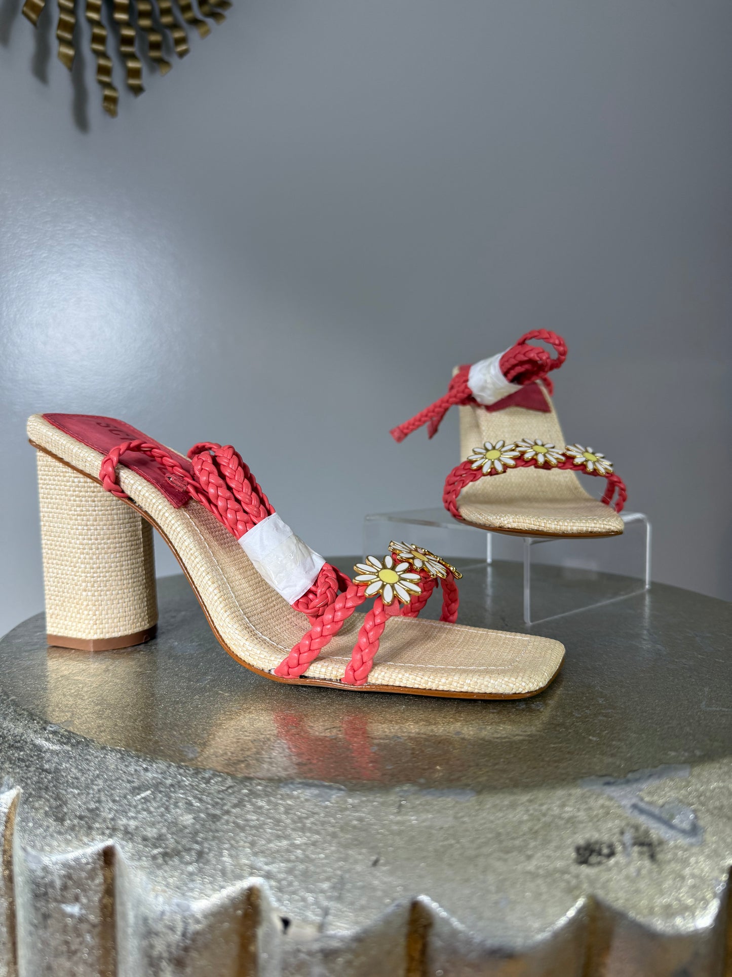 SCHUTZ - Red & Tan Floral Chunky Sandals