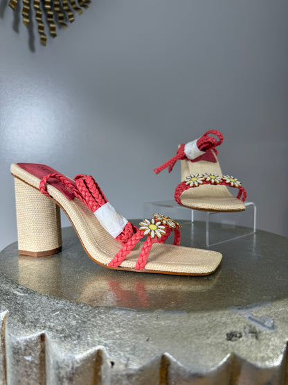 SCHUTZ - Red & Tan Floral Chunky Sandals
