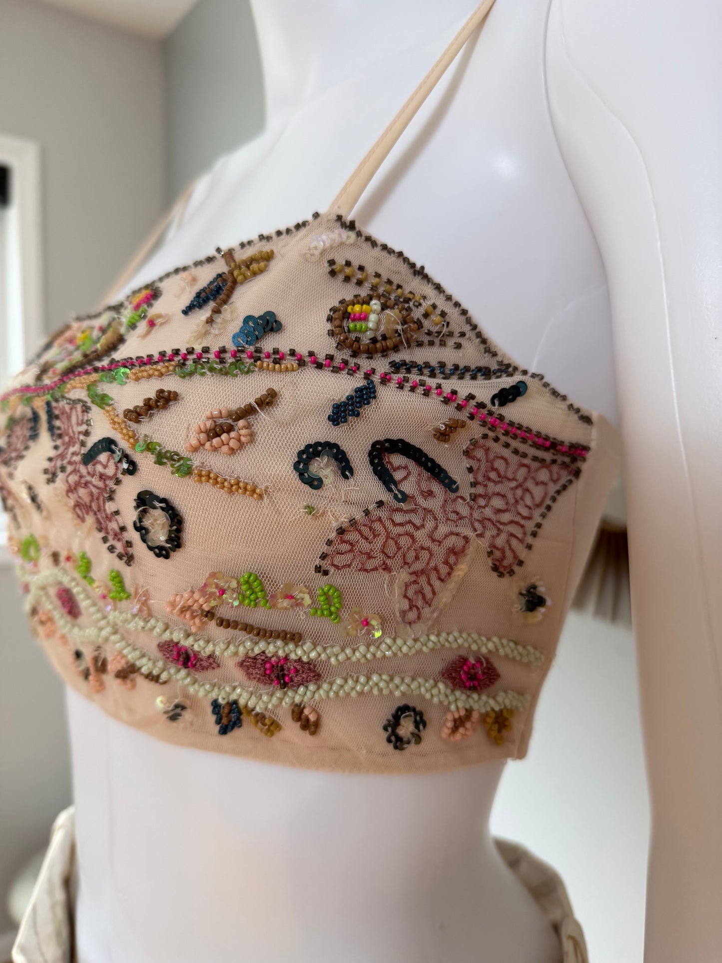 ZARA - Cream Beaded Crop Top