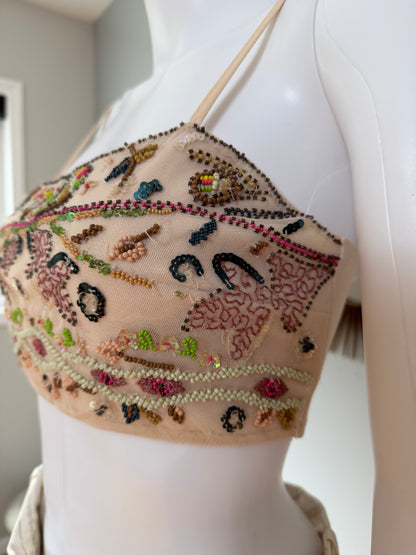 ZARA - Cream Beaded Crop Top