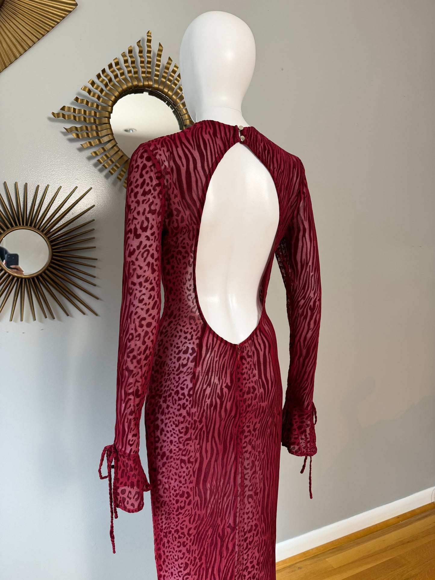 Miss Circle - Red Waylynn Velvet Burnout Maxi Dress