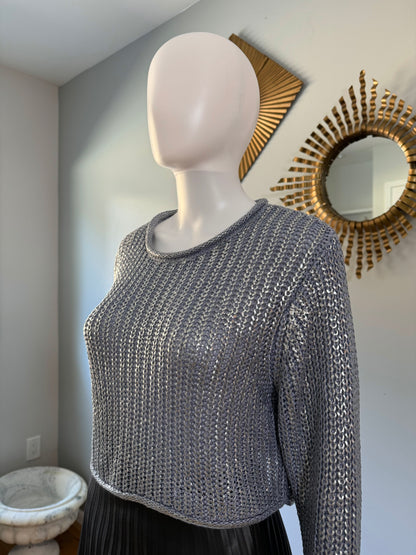 ZARA - Blue Metallic Thread Chunky Knit Cropped Sweater