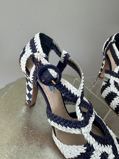 PRADA - White & Blue Spring 2011 Woven Pumps