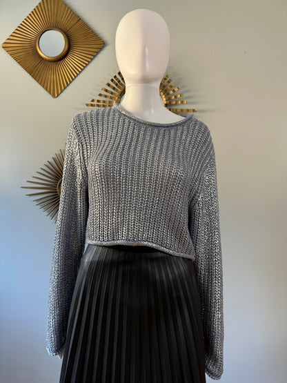 ZARA - Blue Metallic Thread Chunky Knit Cropped Sweater