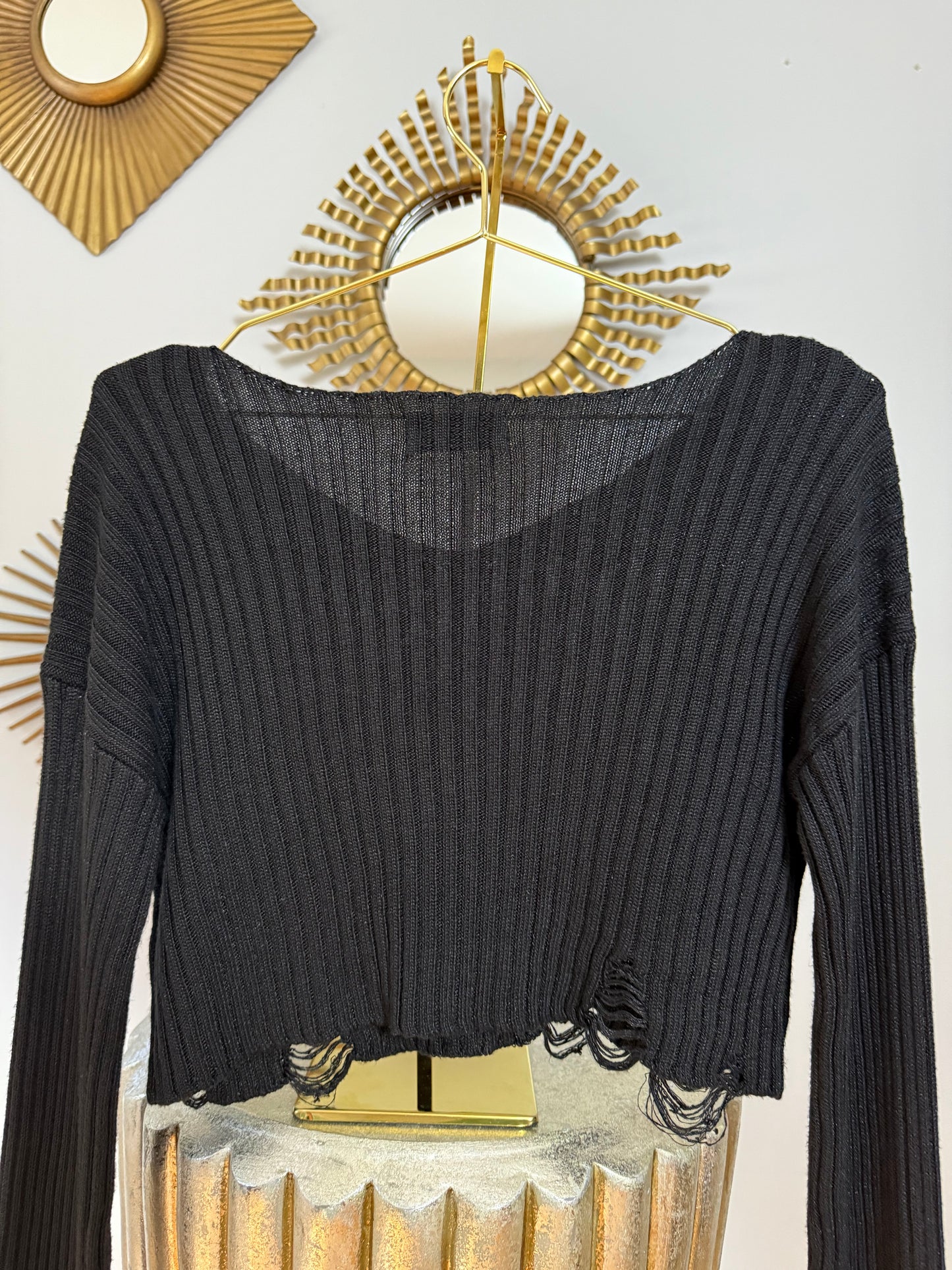 Urban Outfitters- Black Distressed Cropped Sweater
