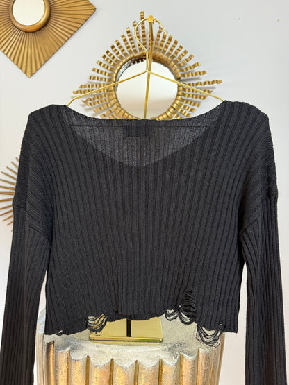 Urban Outfitters- Black Distressed Cropped Sweater