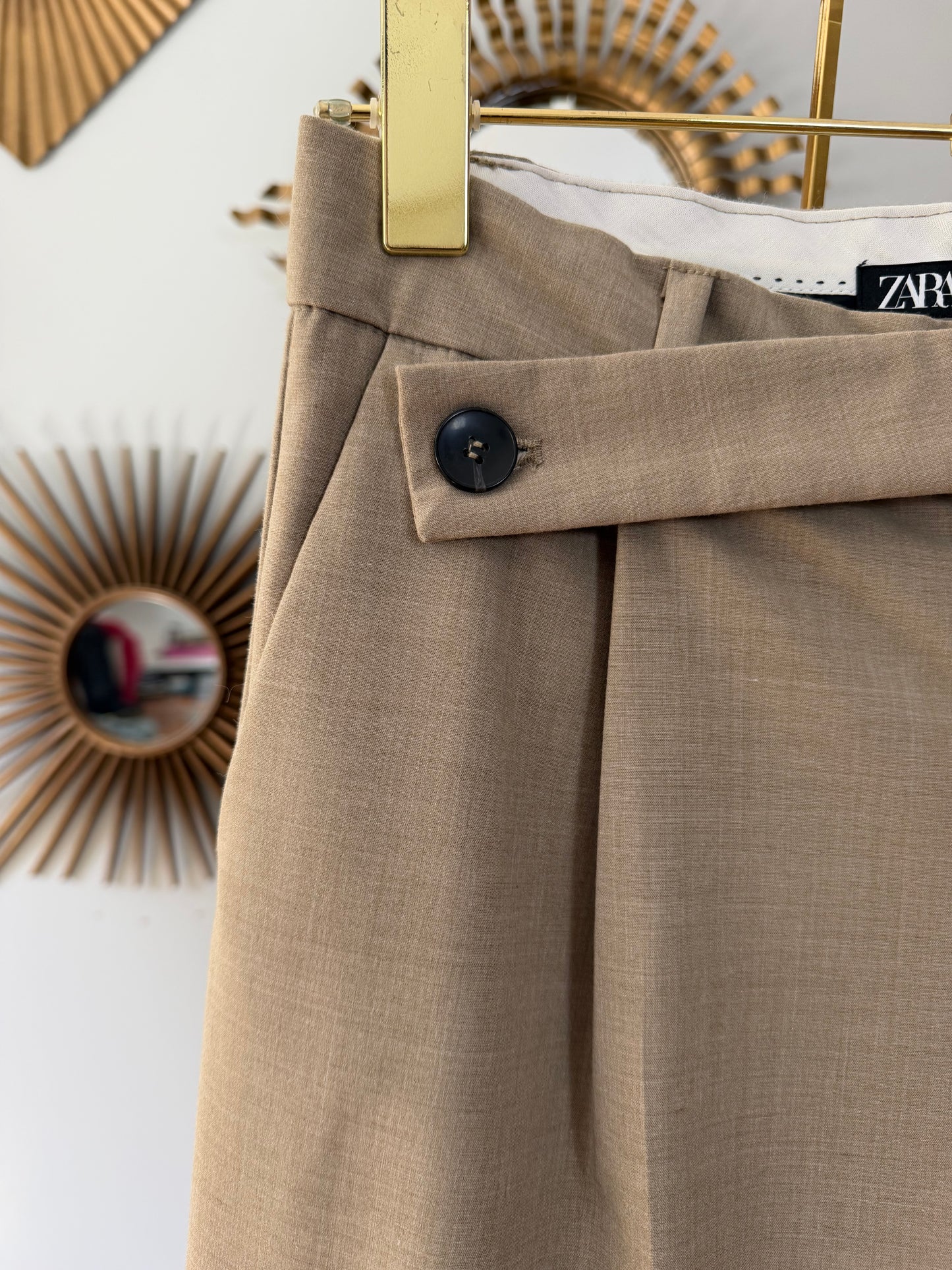 Zara - Tan High Asymmetrical Waist Trousers