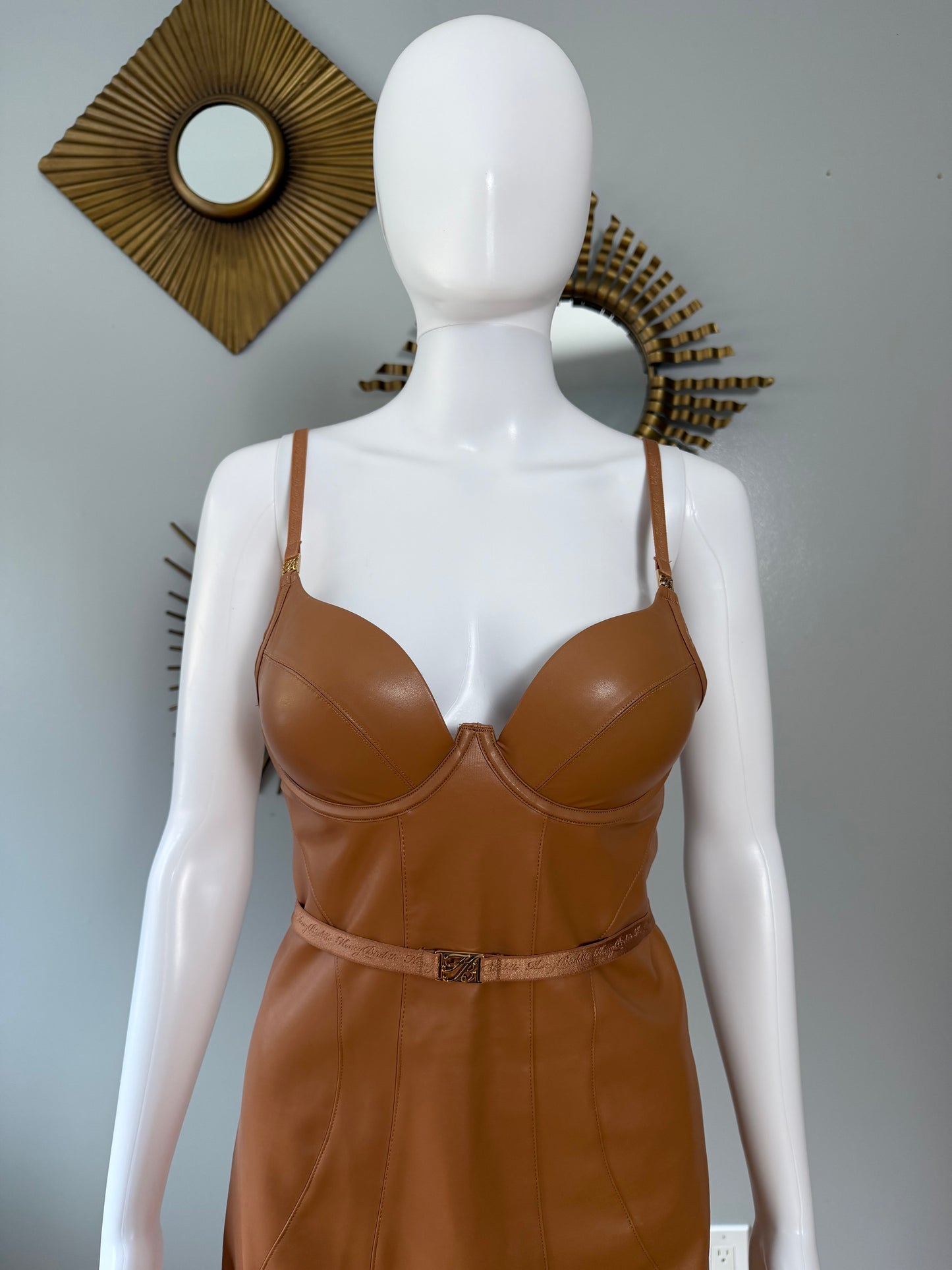 Honey Birdette - Tan Leatherette Midi Dress