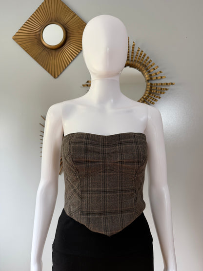 Free People- Brown Out West Plaid Corset