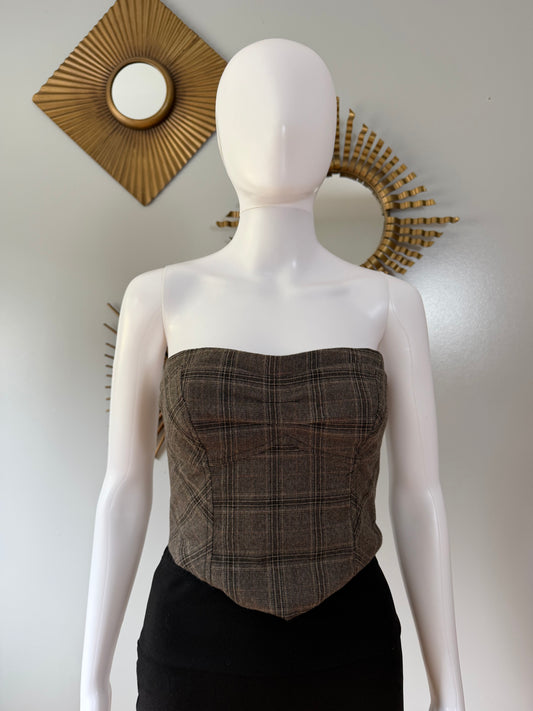 Free People- Brown Out West Plaid Corset
