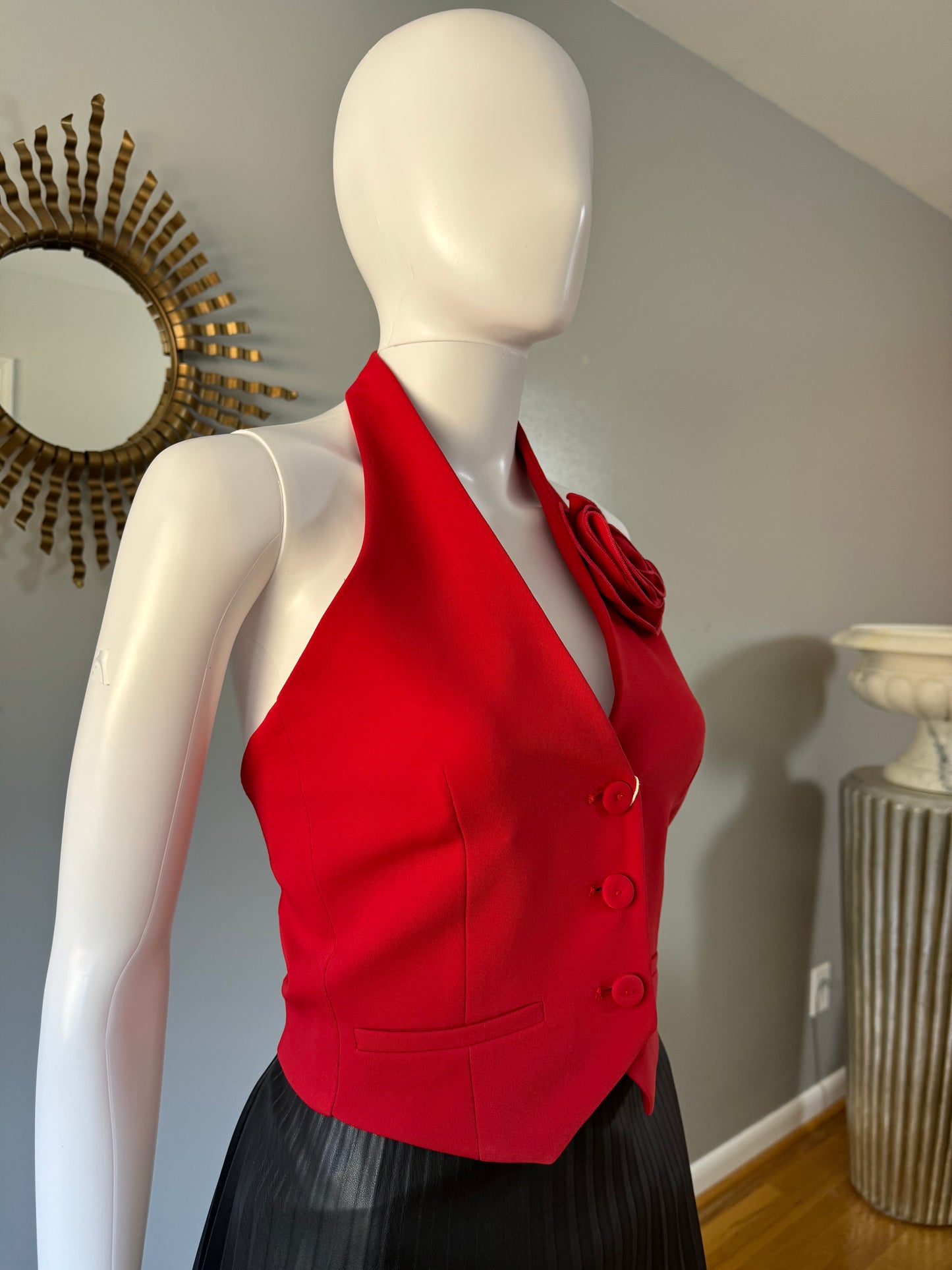 MANGO - Red Rosette Halter Vest