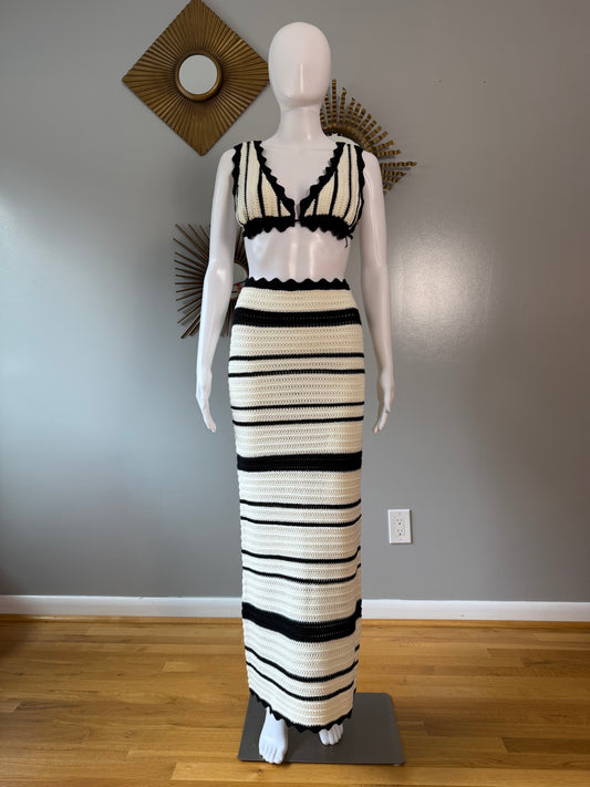 Meshki - Black & White Jadia Crochet Skirt Set