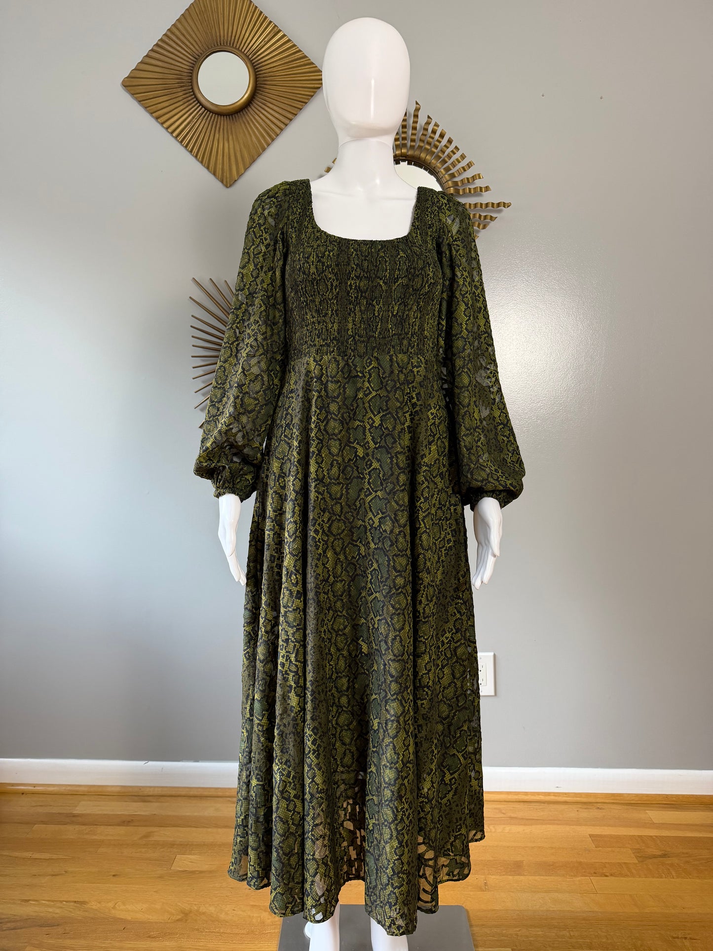 French Connection- Green Aurey Python Maxi Dress
