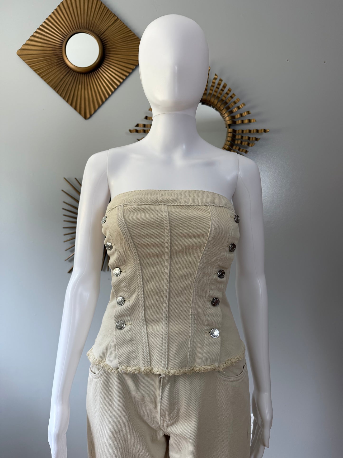 Mistress Rocks - Oat Denim Strapless Top and Jeans Set