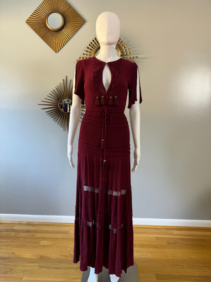 Lulu’s - Burgundy Santa Fe Sway Crochet Maxi Dress