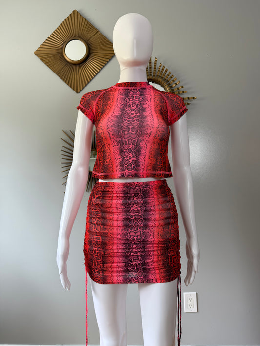 Oh Polly - Orange “Pretty Python” Top & Skirt Set