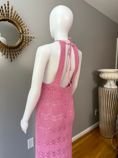 MANGO - Pink Crochet Maxi Dress