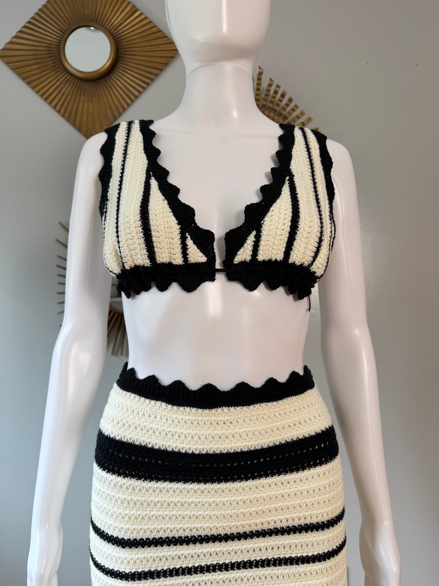 Meshki - Black & White Jadia Crochet Skirt Set