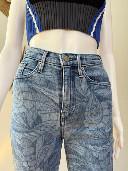 True Religion - Blue Floral Flare Jeans