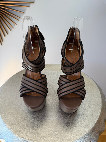 L.A.M.B - Brown & Black Bernadette Wedge Sandals