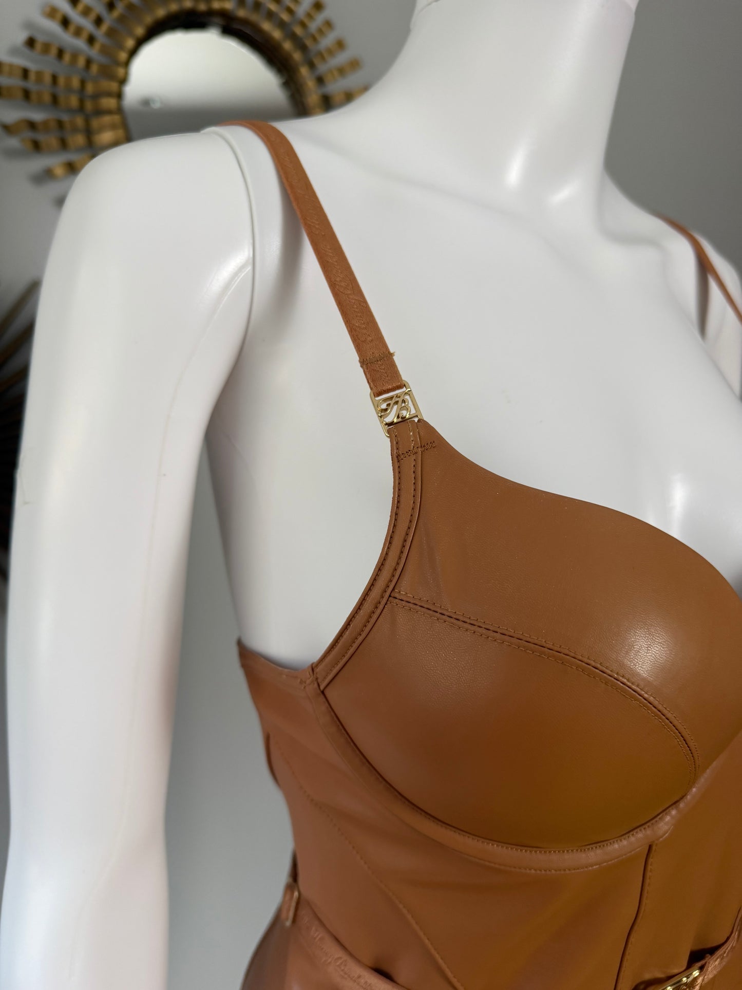 Honey Birdette - Tan Leatherette Midi Dress