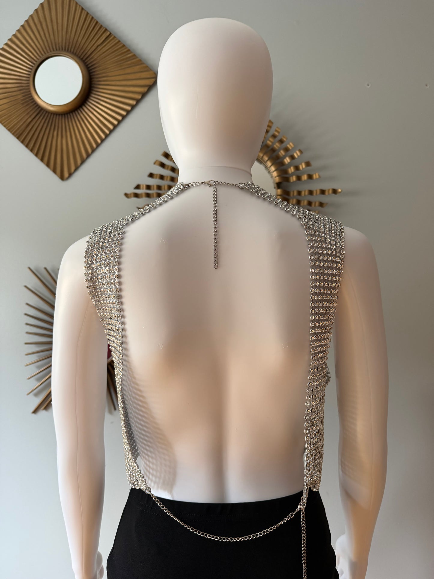House of Harlow 1960 - Silver Rhinestone Embellished Crop Top
