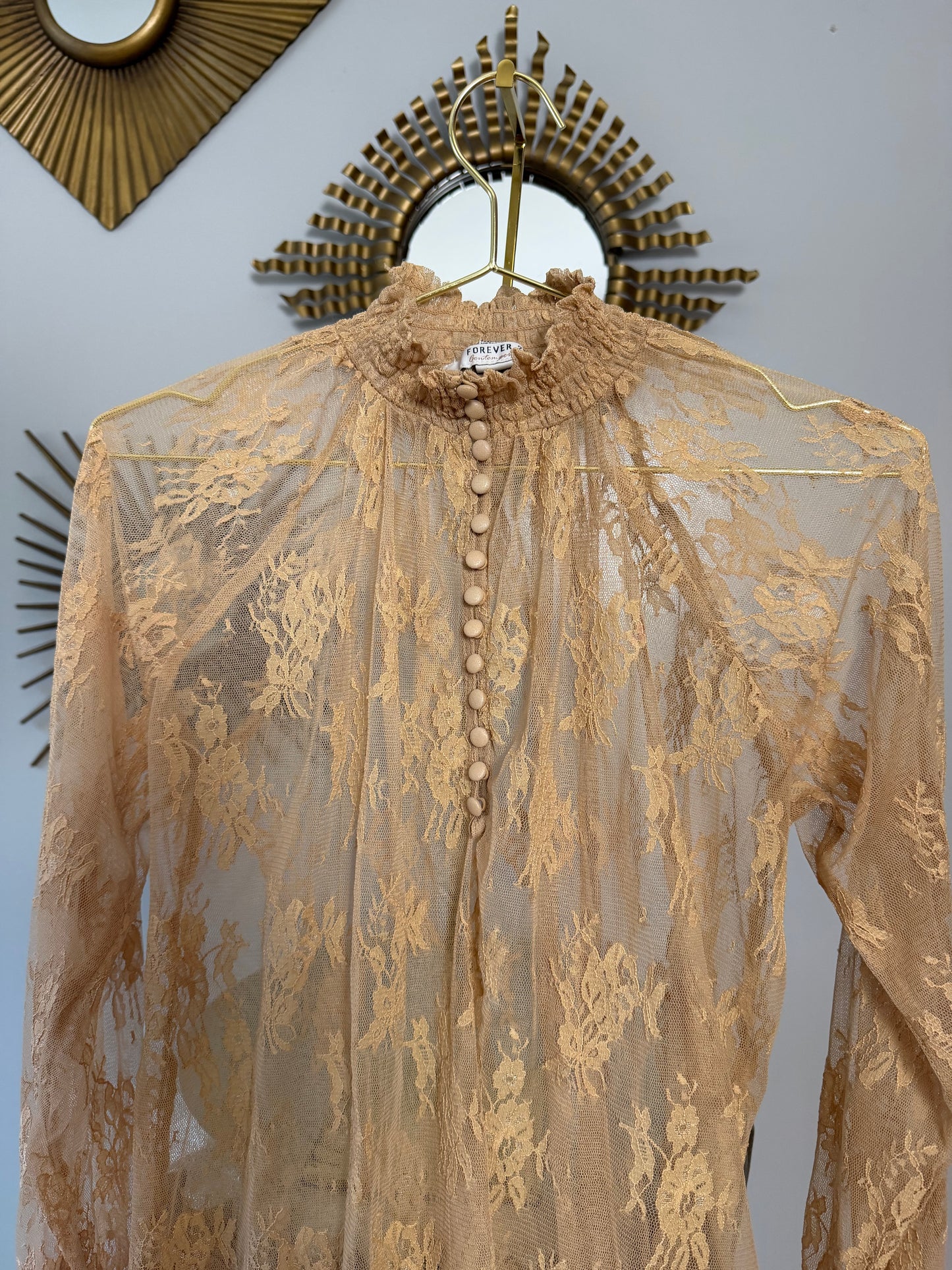 Forever 21 - Tan Lace Button Up Top