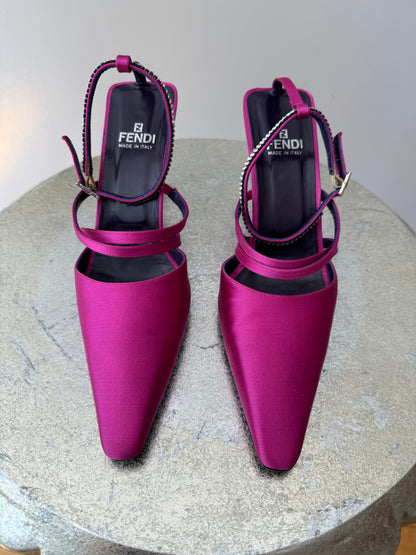 FENDI - Pink Silk Curved Heel Pumps