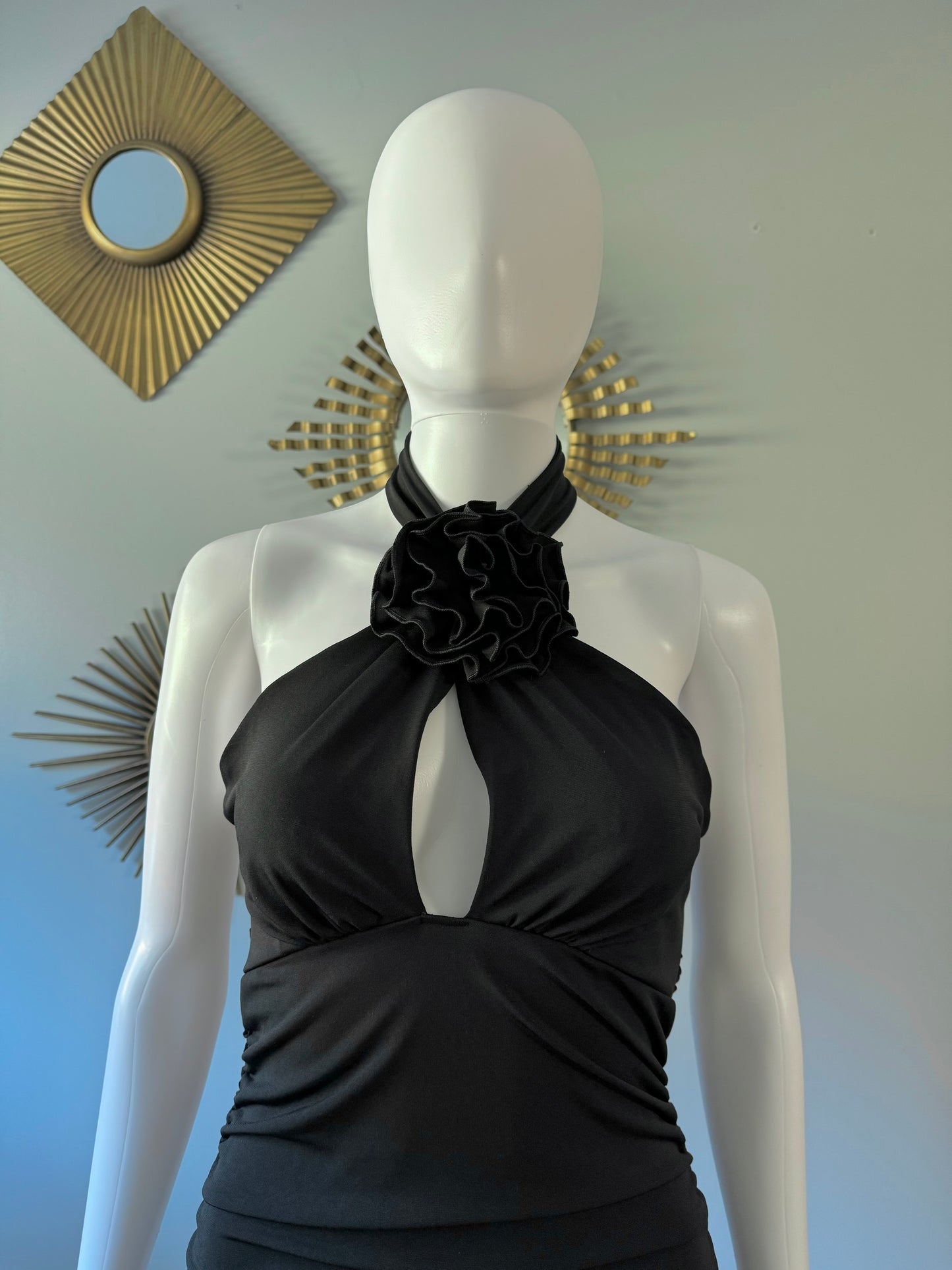 MANGO - Vestido de cóctel Pita negro con rosetón