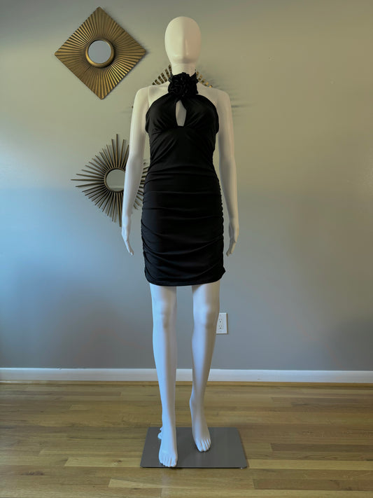 MANGO - Pita Black Cocktail Dress w/ Rosette