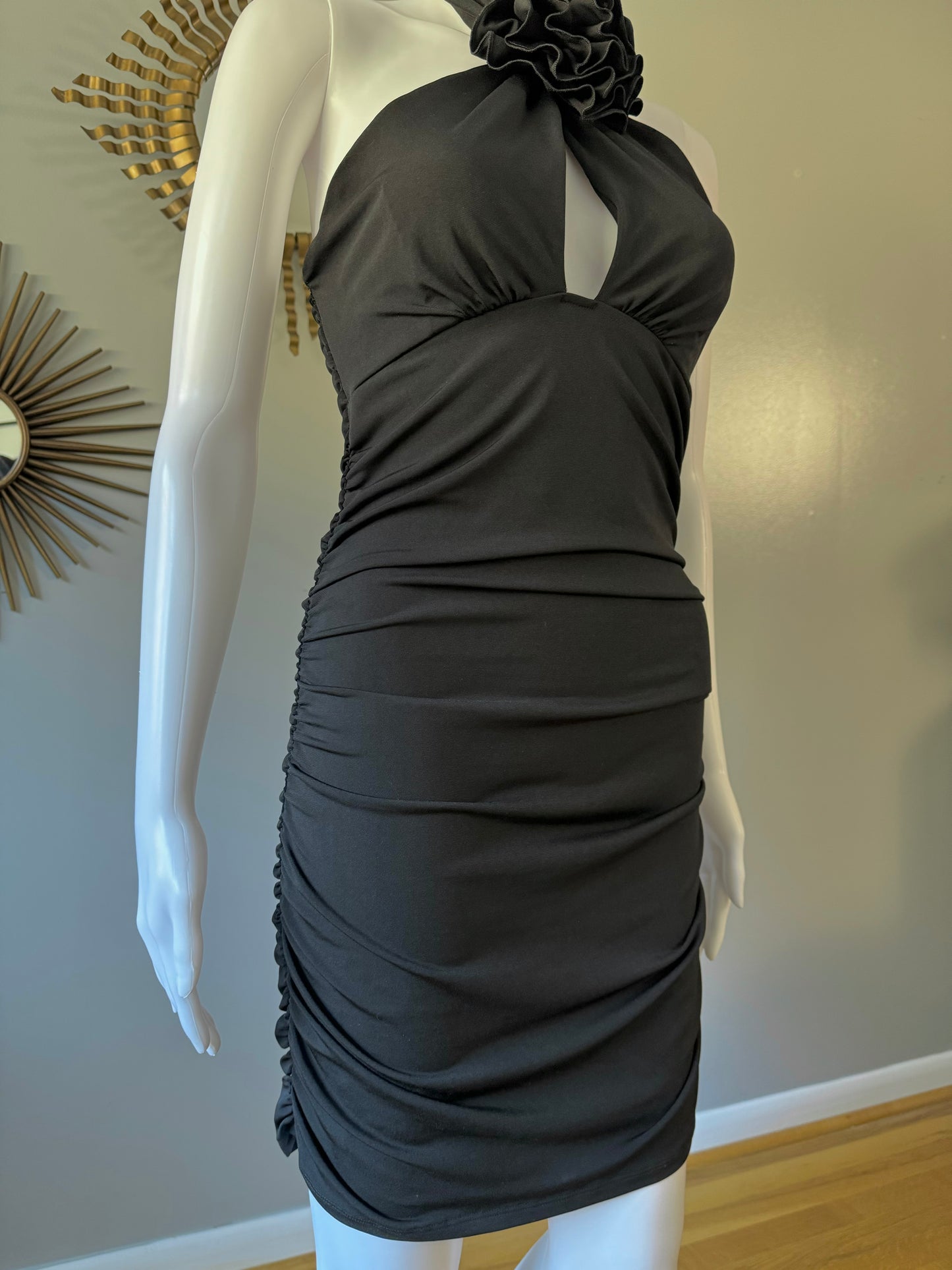 MANGO - Vestido de cóctel Pita negro con rosetón