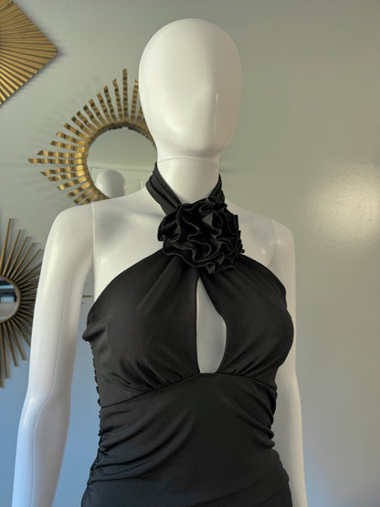 MANGO - Vestido de cóctel Pita negro con rosetón