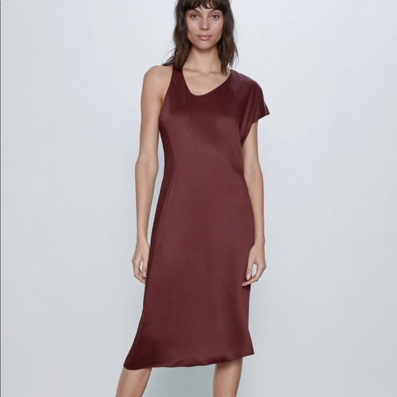 ZARA - Burgundy Asymmetrical Midi Dress