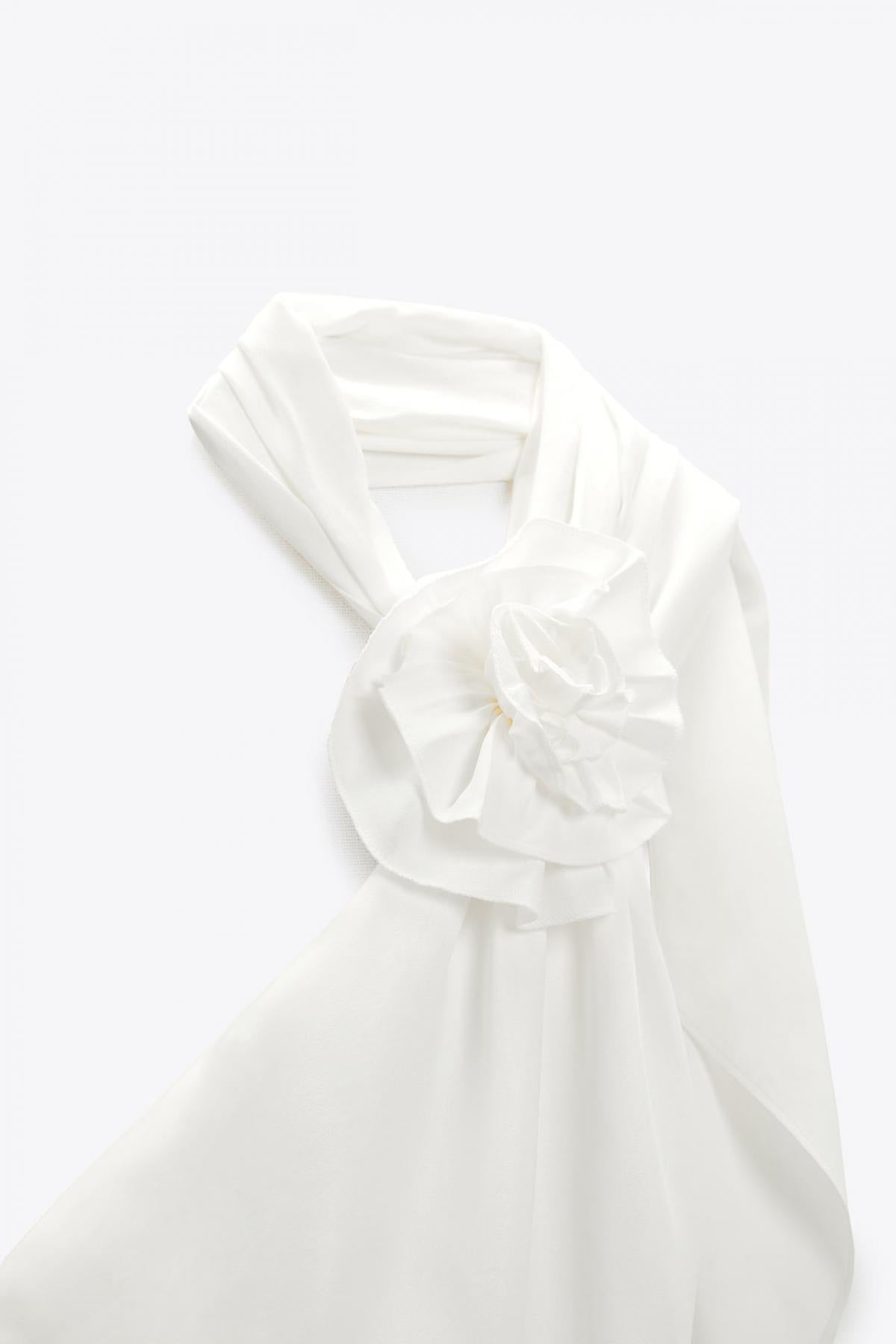 ZARA - White Rosette Mini Dress w/ Open Back