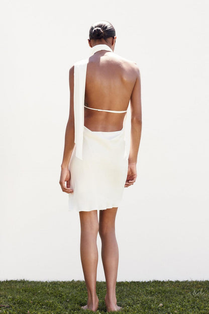 ZARA - White Rosette Mini Dress w/ Open Back