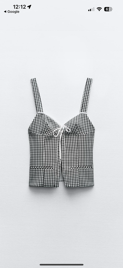 ZARA - Black Gingham Corset Top