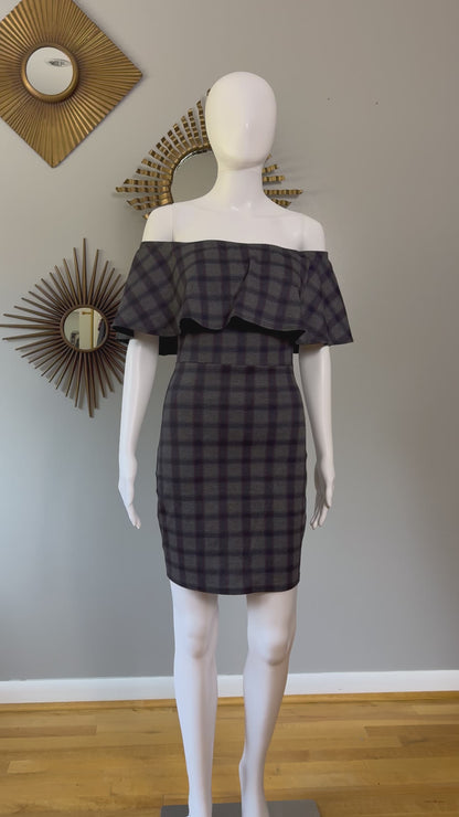 Lulu’s - Gray Plaid Off-Shoulder Dress