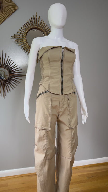 ZARA - Khaki Zippered Corset & Pants Set