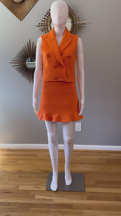 Zara - Conjunto Chaleco y Falda Naranja Textura